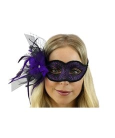 Venetian Mask w/ Feathers: Purple