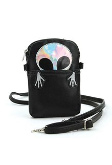 Crossbody Pouch Bag: Peeking Alien - Silver