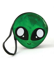 Wristlet Vinyl Wallet: Alien Face - Green
