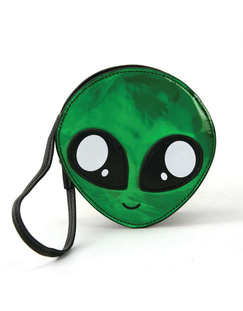 Wristlet Vinyl Wallet: Alien Face - Green