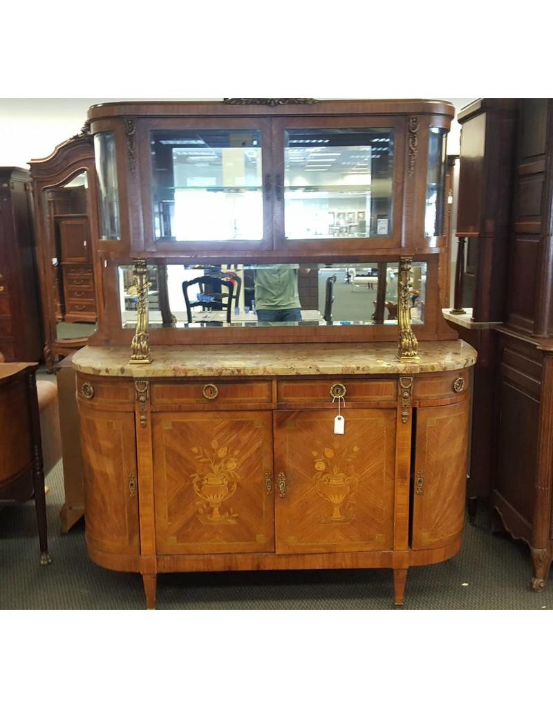 Buffet Wood With Flower Vases Ingraved Marble Top Mirror