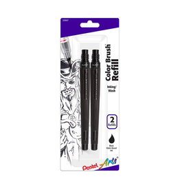 Pentel Color Brush Refill Ink Cartridges, Black Water-Based, 2/Pkg