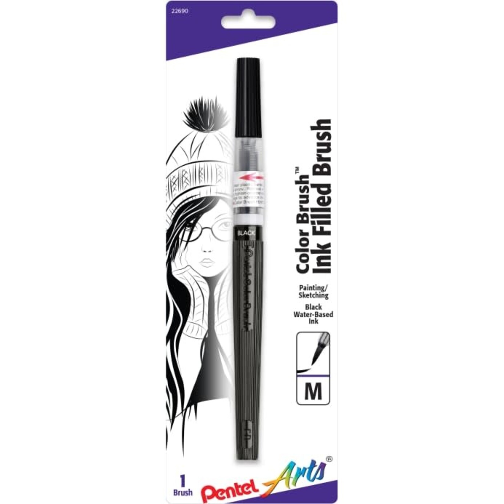 Pentel Color Brush Pens, Black Medium Water-Based Ink