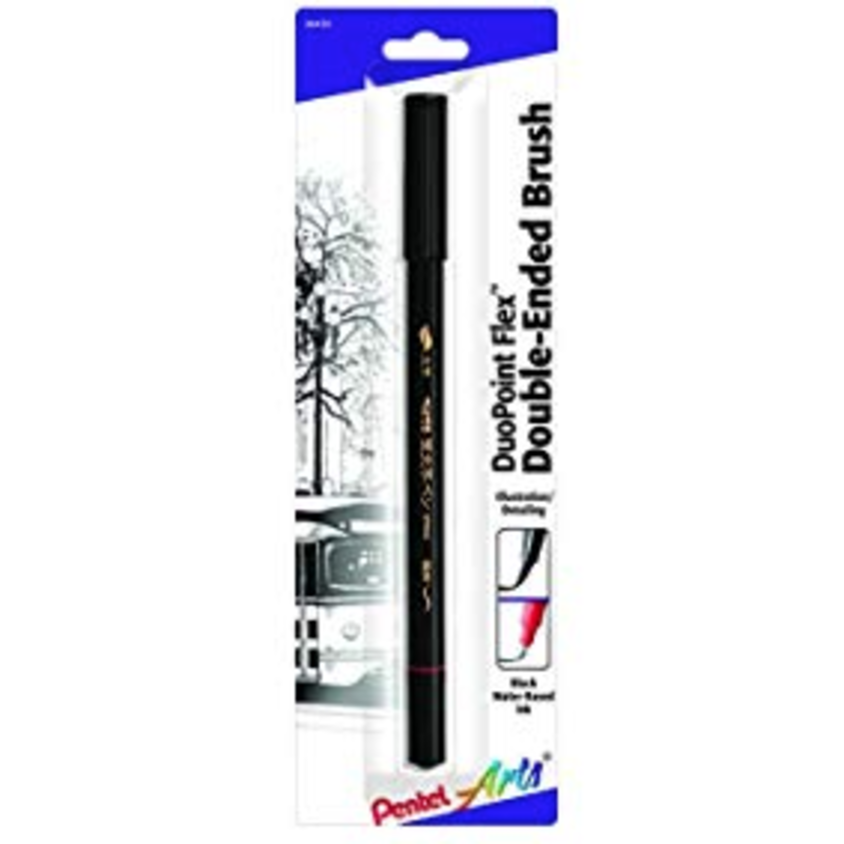Pentel DuoPoint Double Ended Artist Pens, Ultra-Fine Brush - Black