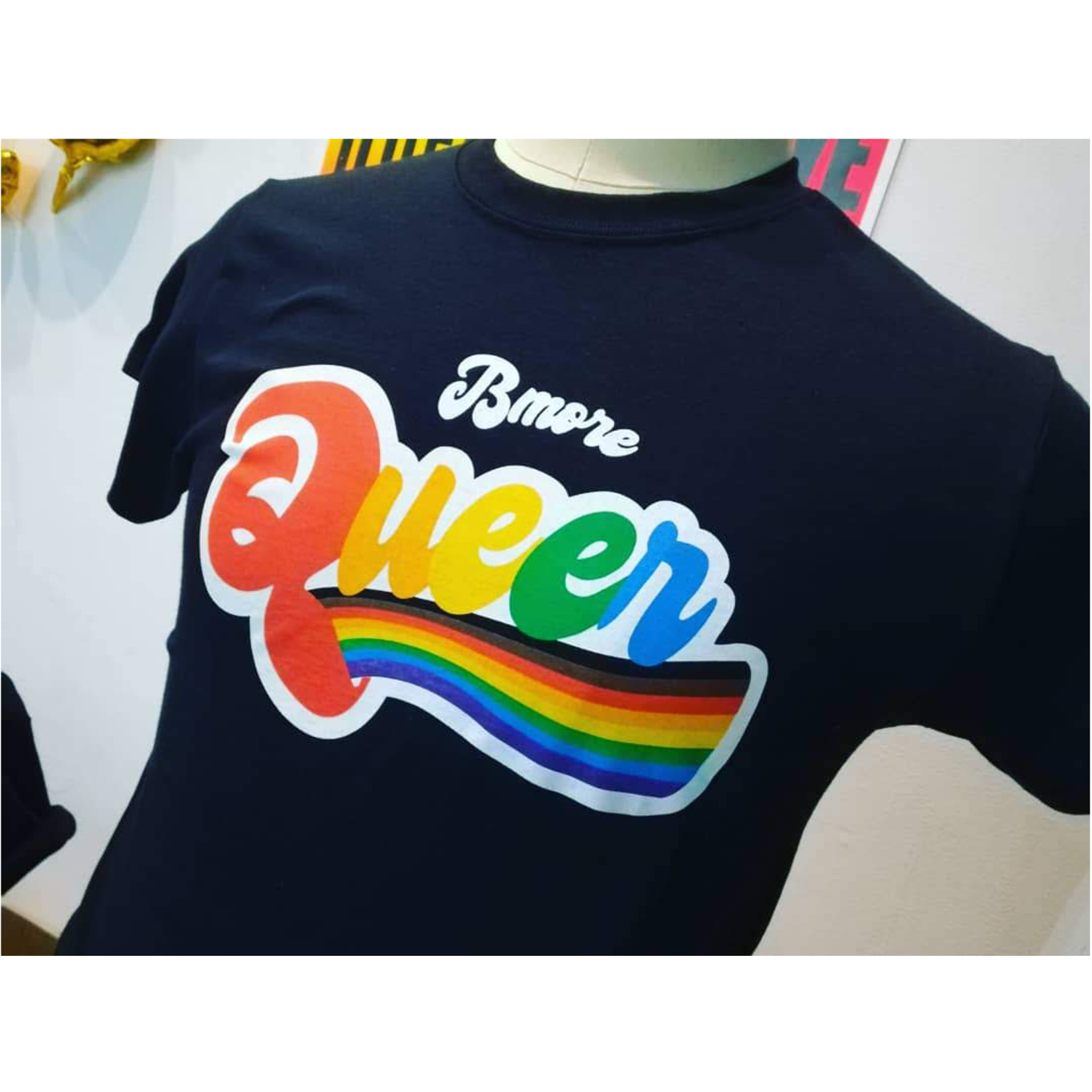 Bmore Queer Rainbow Silkscreen FASQA Black Tee