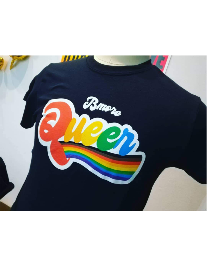 Bmore Queer Rainbow Silkscreen FASQA Black Tee - MICA Store Bmore Queer Rainbow Silkscreen FASQA Black Tee - MICA Store