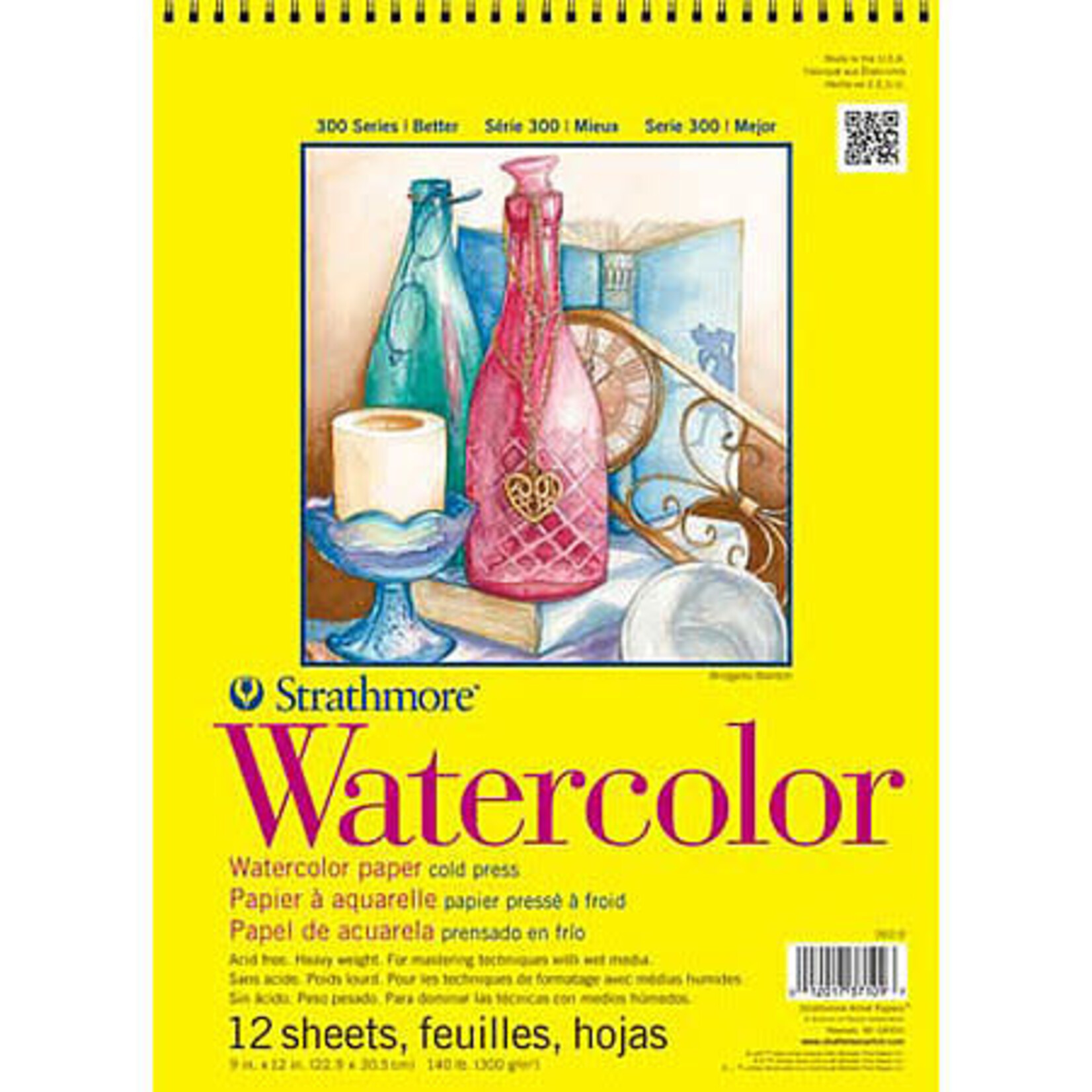 Strathmore Watercolor Paper Pads 300 Series, Tape-Bound, 9'' X 12''