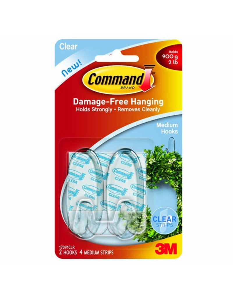 Command Clear Hooks With Clear Strips, Medium, 2 Hooks & 4 Strips