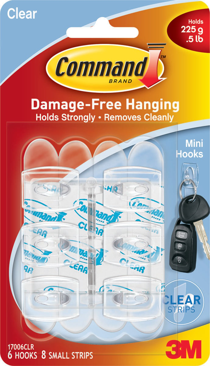 Command 6 Hooks 8 Strips Mini Clear Decorative Hooks : Target