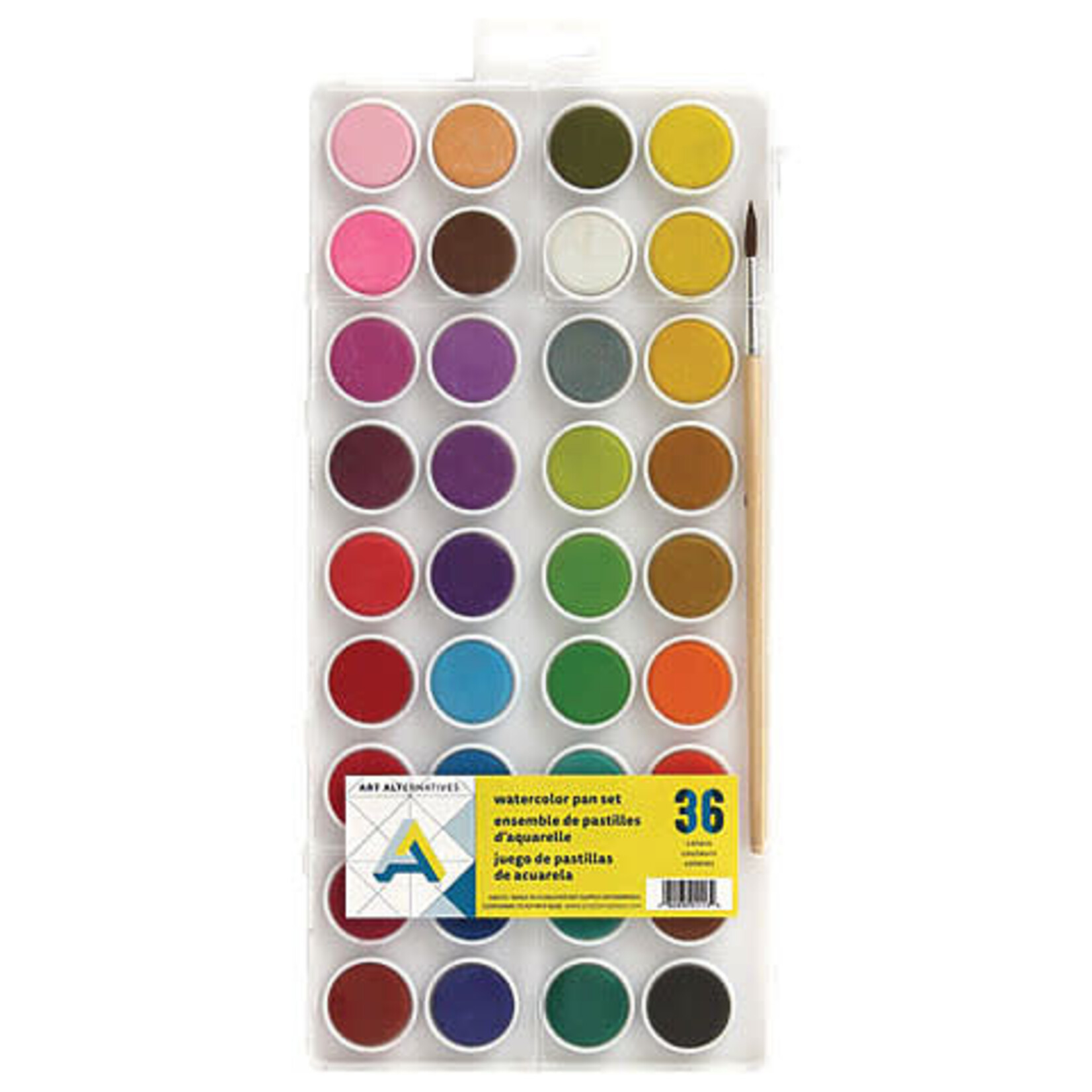 Art Alternatives Watercolor 36-Color Pan Set, Easy-to-mix Colors & Brush