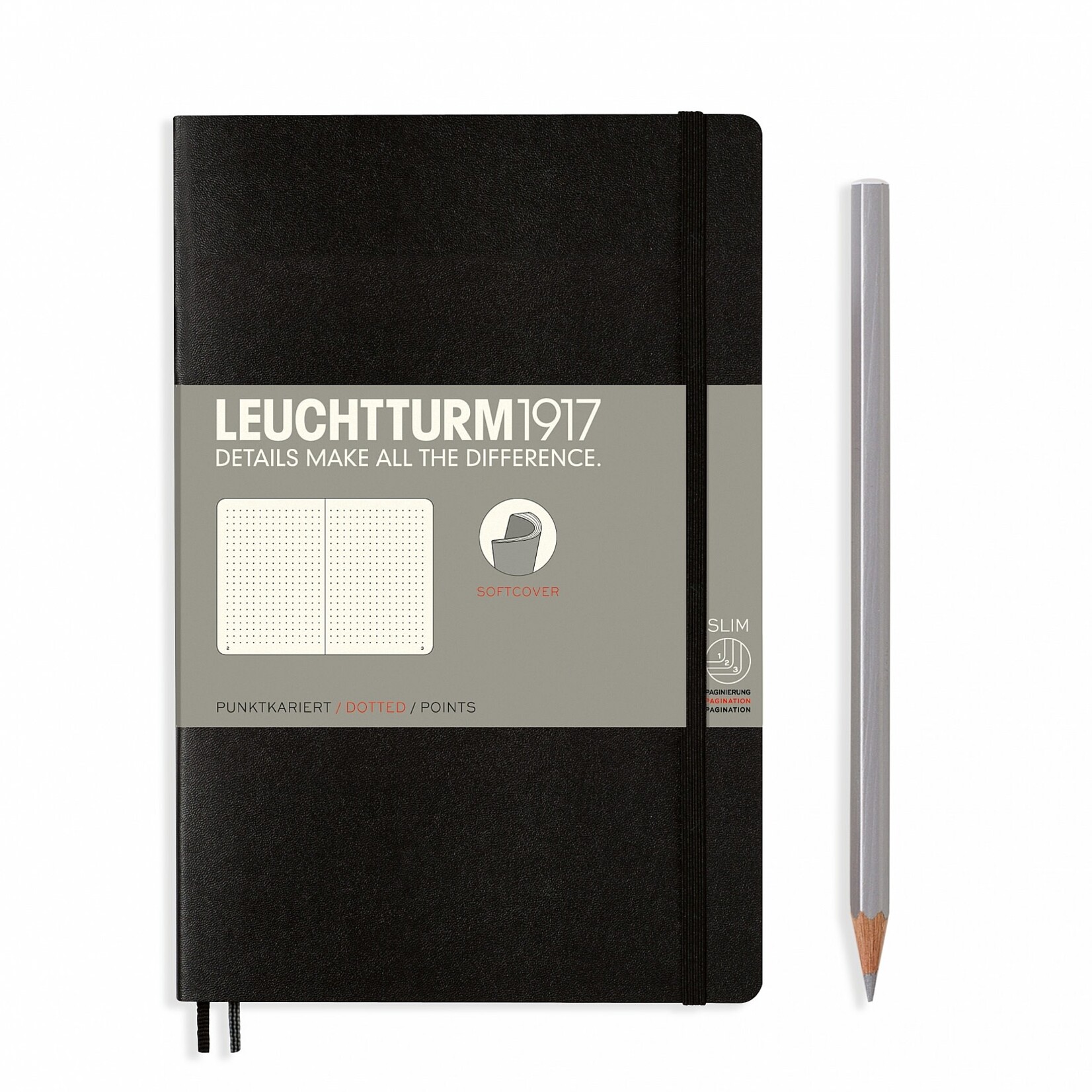 Leuchtturm Leuchtturm Black, Softcover, Paperback (B6+), Dotted