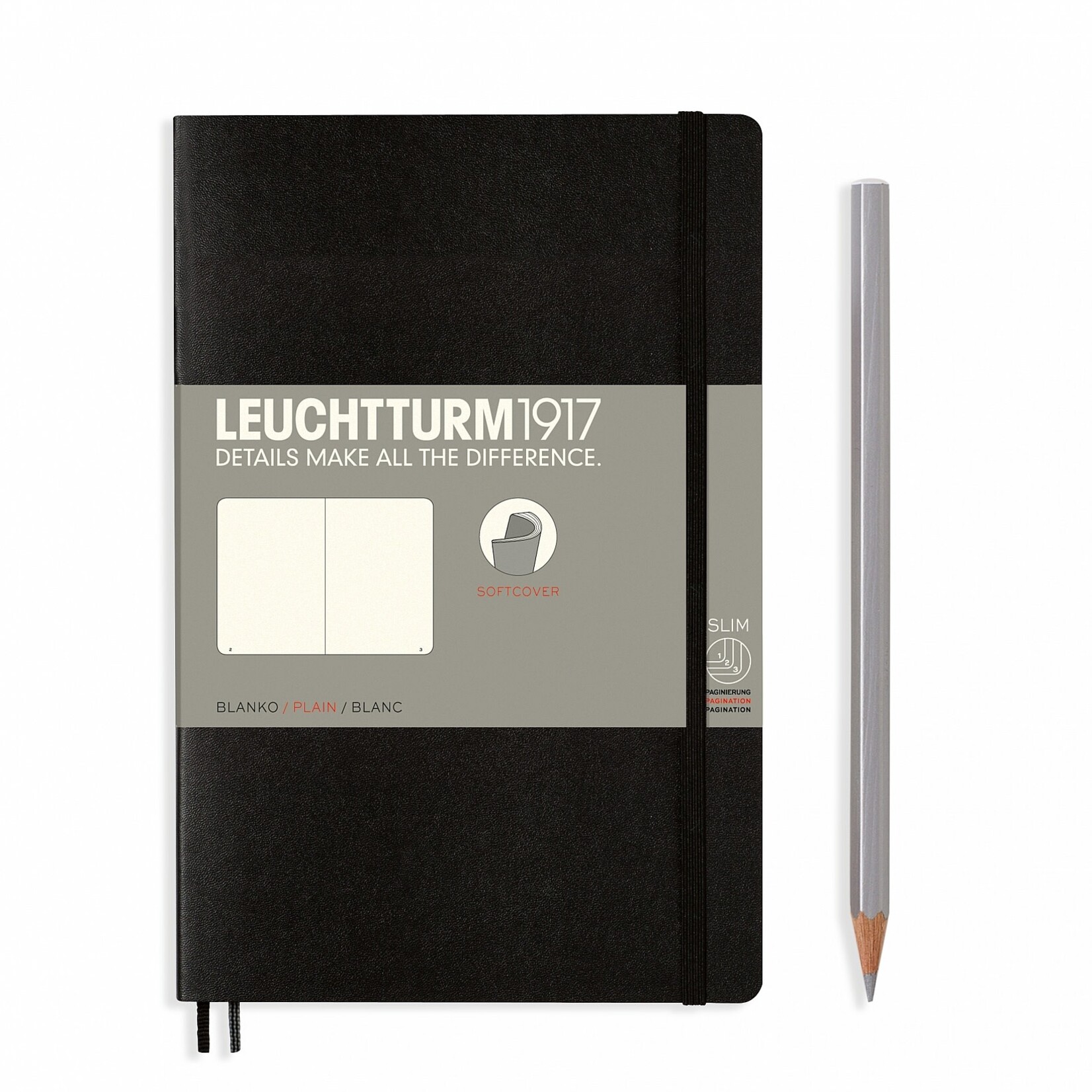 Leuchtturm Leuchtturm Black, Softcover, Paperback (B6+), Plain