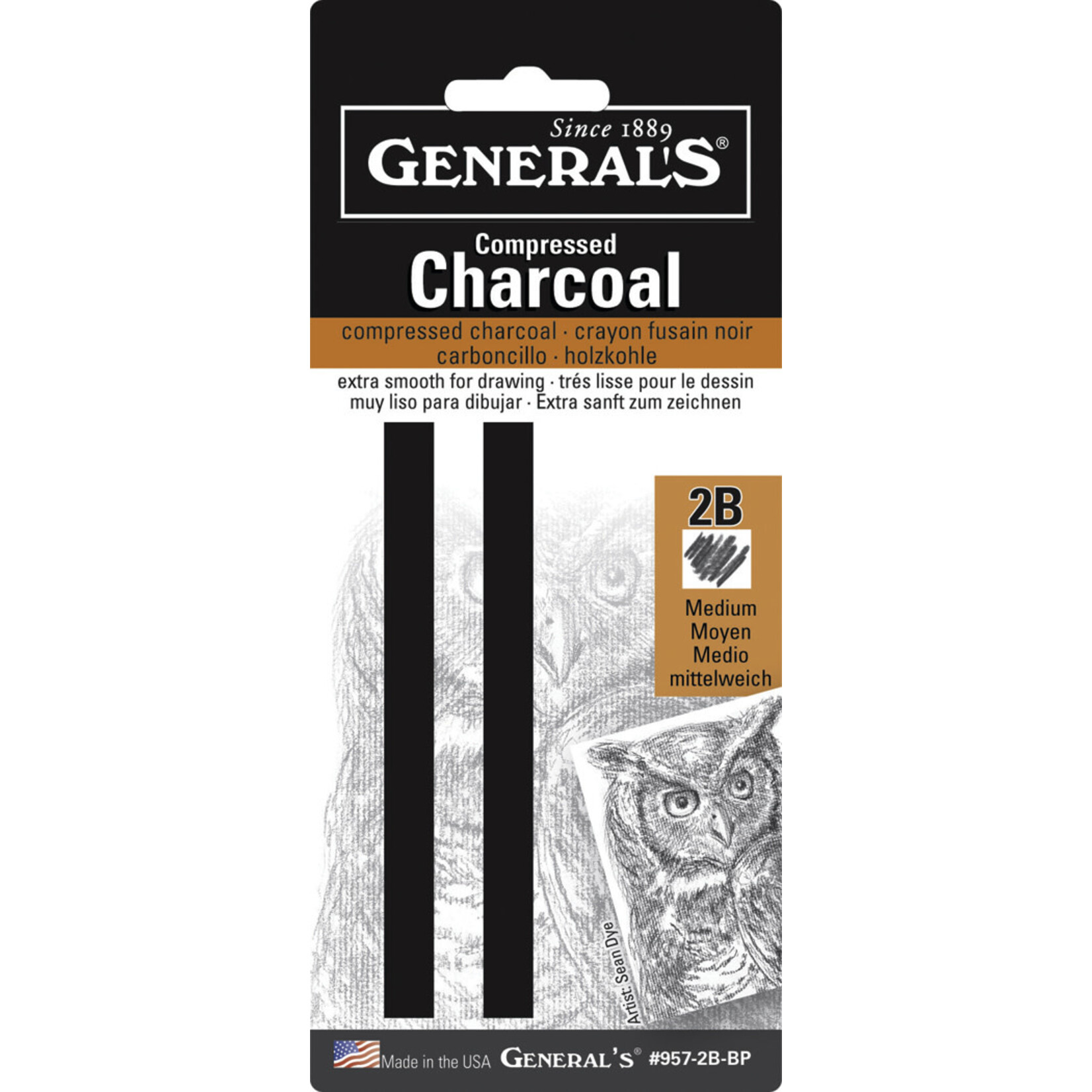 General Pencil Compressed Charcoal Sets, 2B Hard (2/pkg)