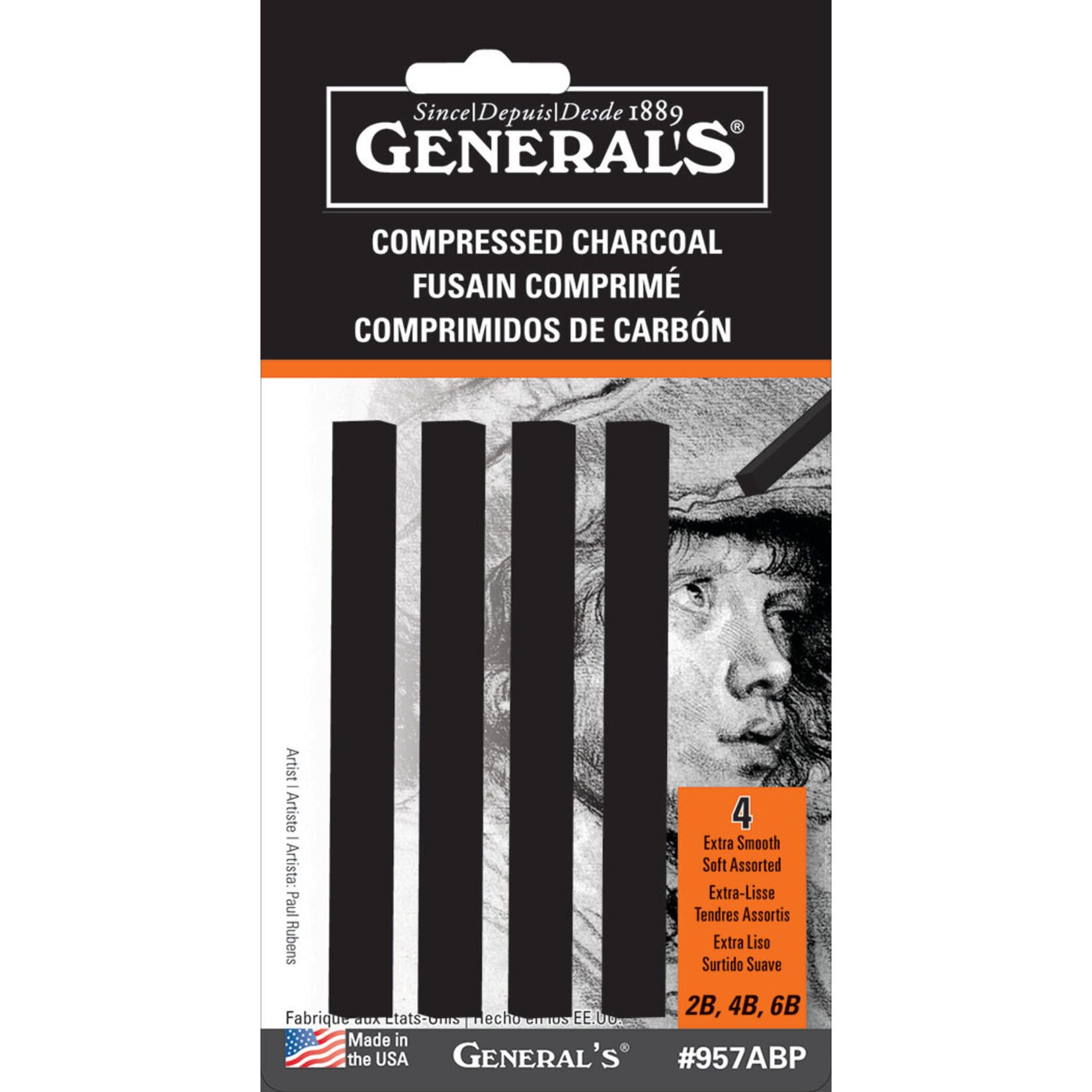 General Pencil Compressed Charcoal Sets, Black (4/Pkg.)
