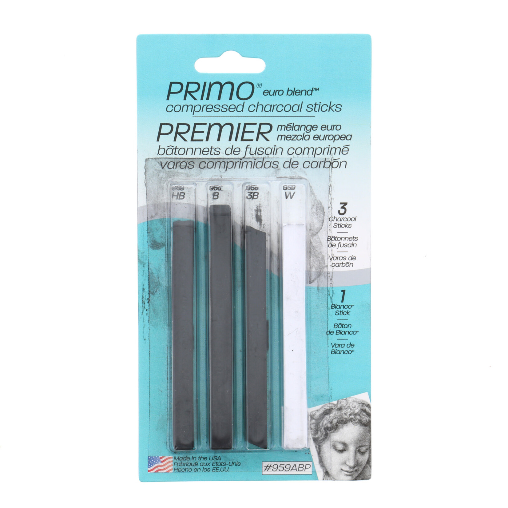 General Pencil PRIMO Euro Blend Charcoal Sticks, 4 Pieces