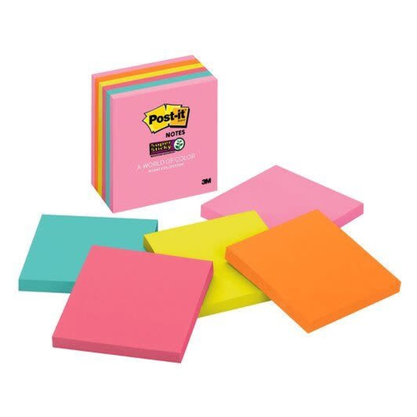 Scotch 3m Post-It Super Sticky Notes Asst 3X3In 6 Pack
