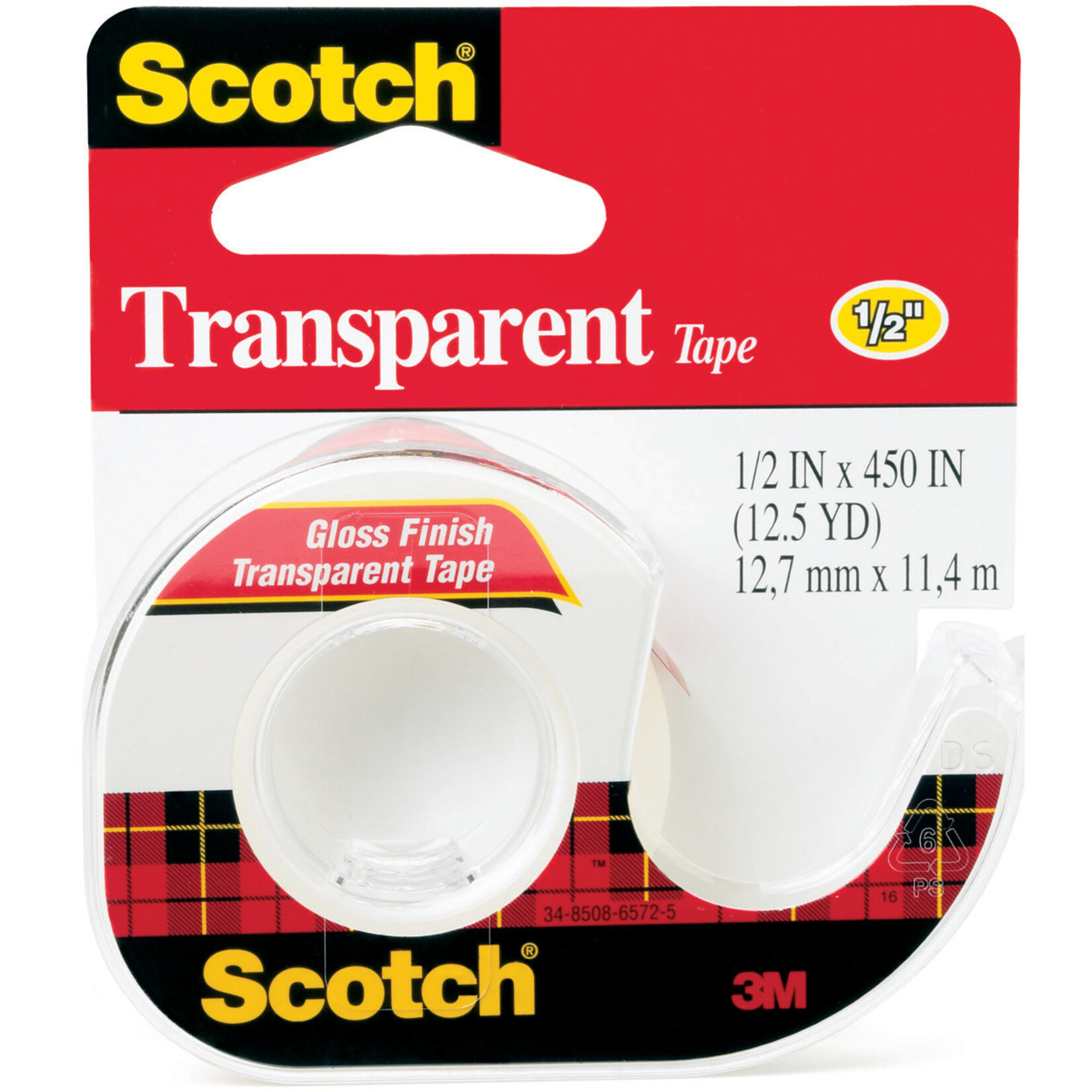 Scotch 3m Tape 144 Transparent W/DSPN 1/2x450 in
