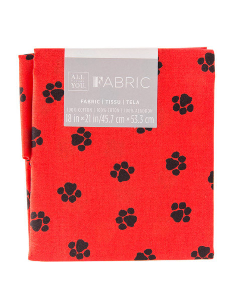 Darice Patterned Quilting Fabric Fat Quarters: Red/Black Paw Print, 18 X 21 In