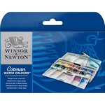 Winsor & Newton Cotman Watercolor Pocket Plus Set, 12 Half Pans & Brush