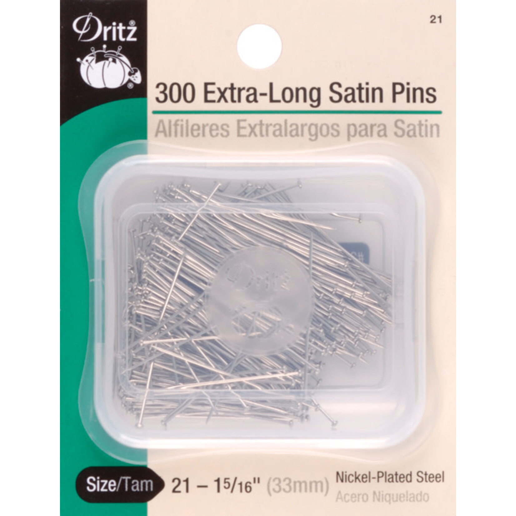 Dritz Ex-Long Satin Pins 300Ct