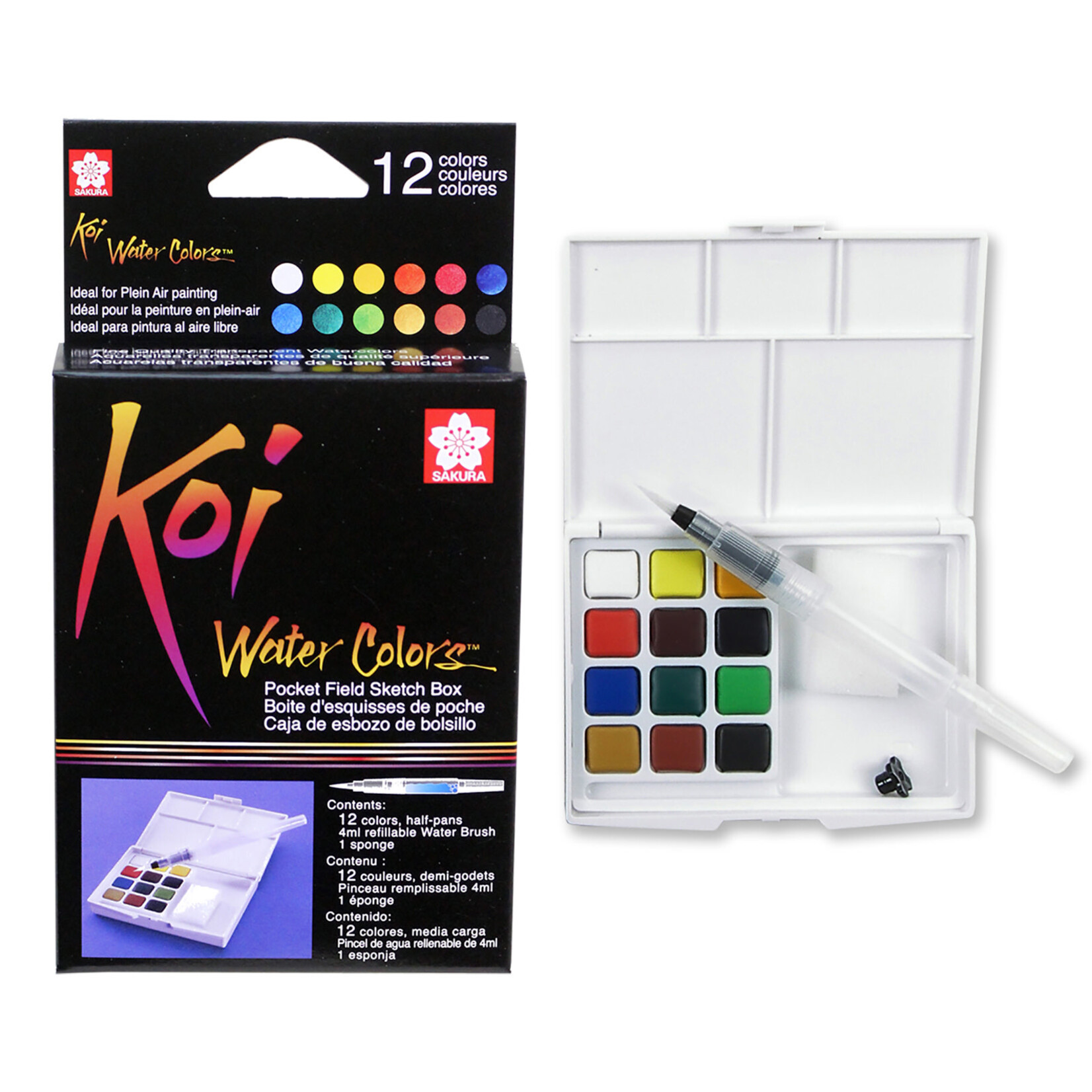 Sakura Koi Water Colors Field Sketch Box W/ Brush - 12 color