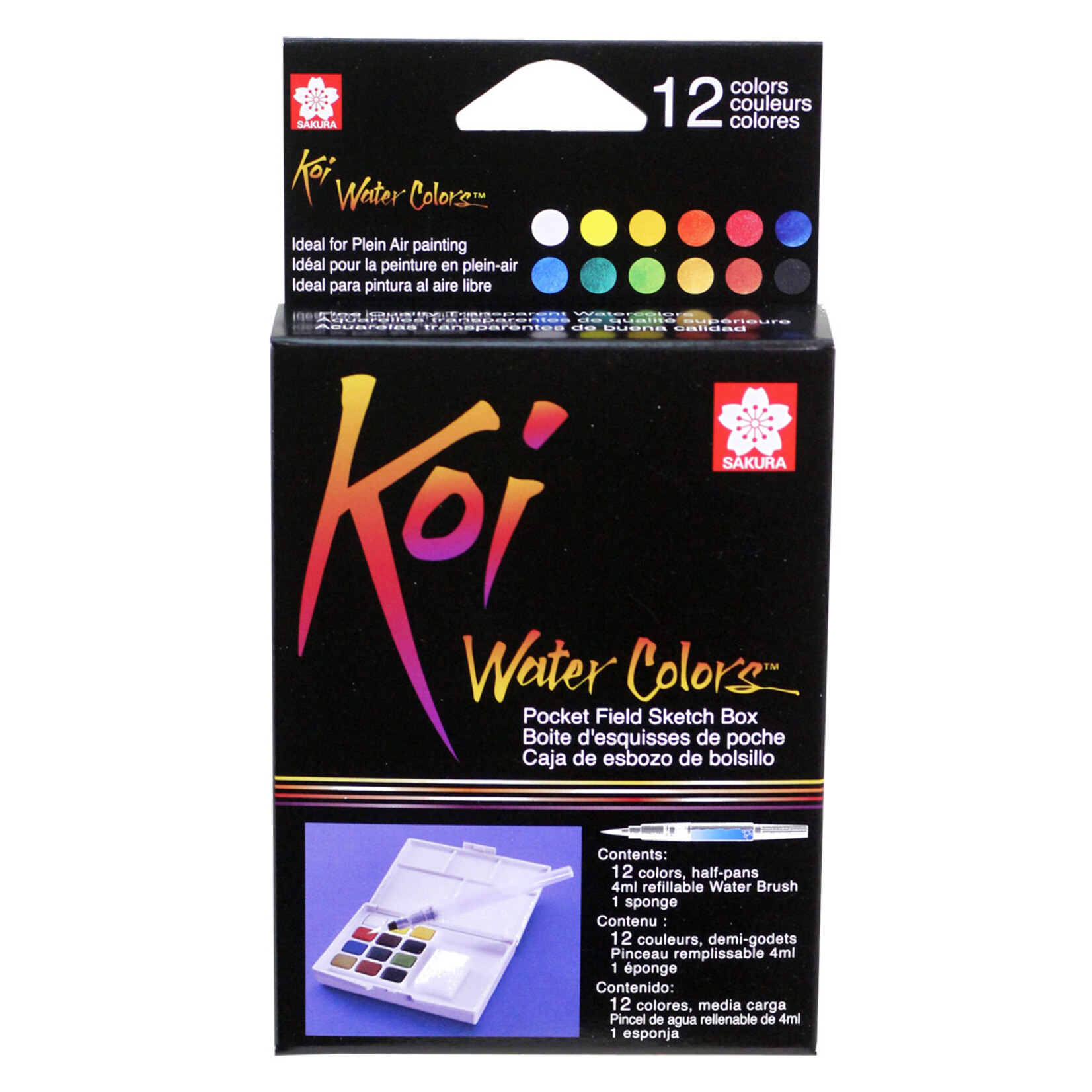 Sakura Koi Water Colors Field Sketch Box W/ Brush - 12 color