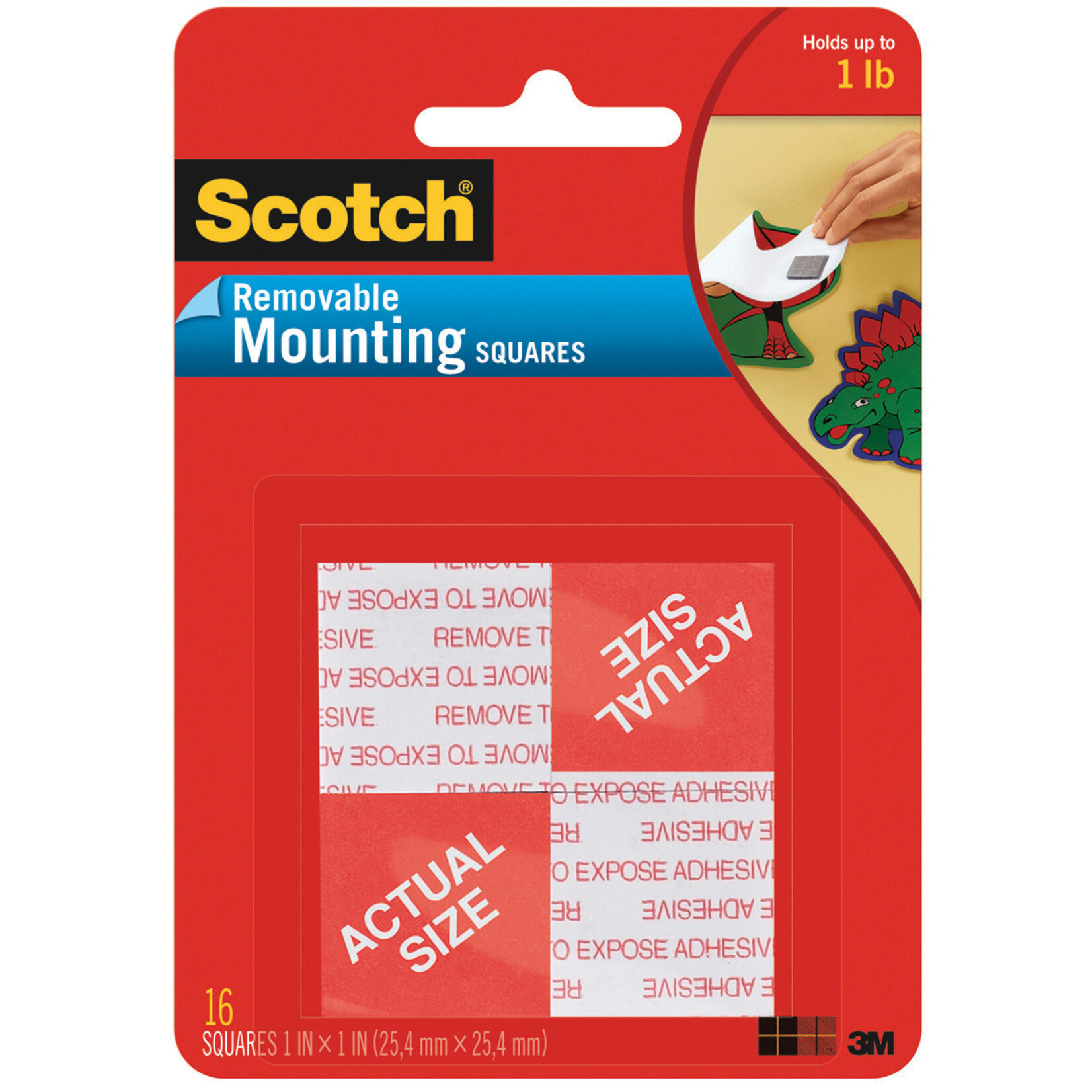 Scotch 3m Scotch Removable Mounting Squares, 1'' Squares 16 Pack