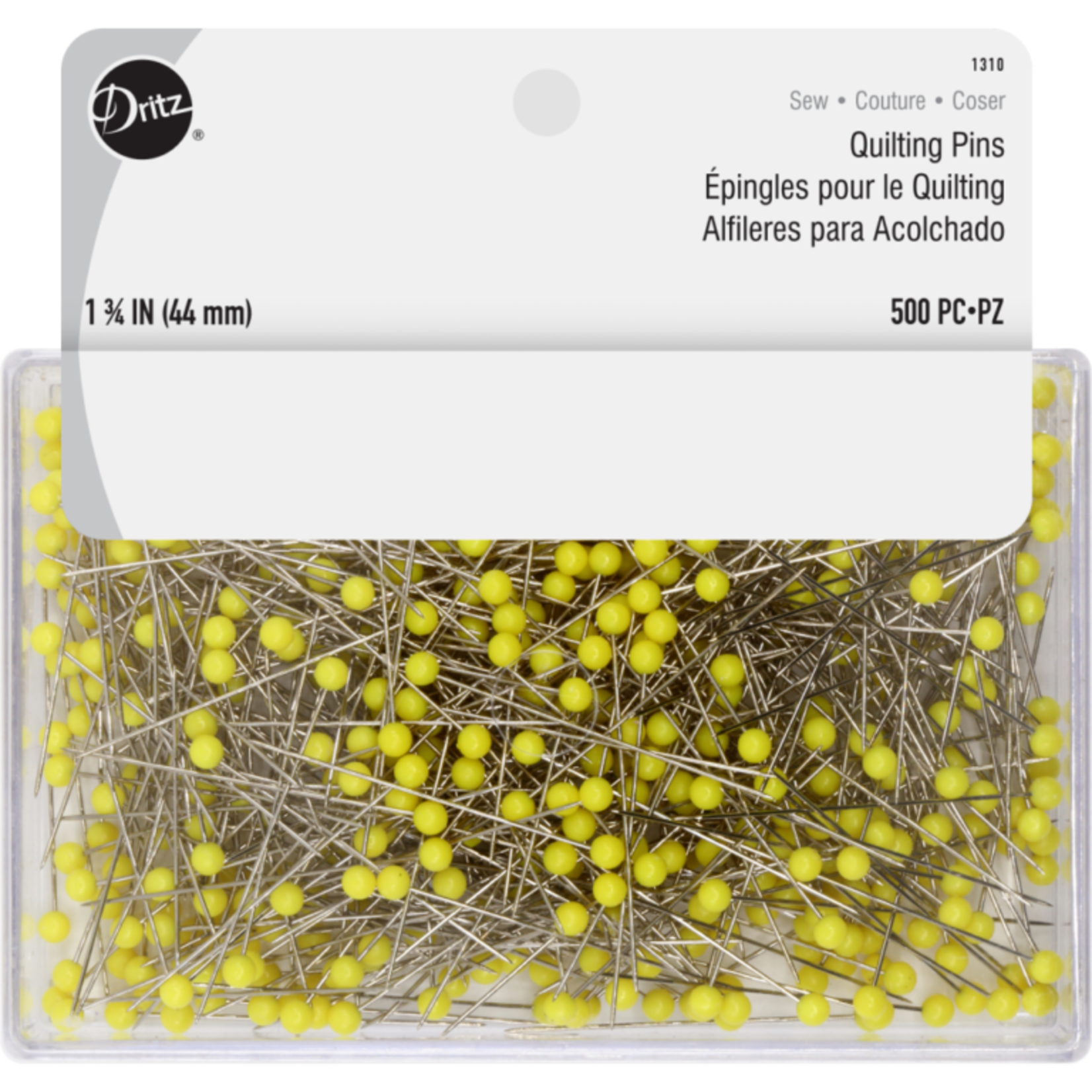 Dritz Jumbo Quilt Pins 500 Count 1 3/4 Inch Yellow Plastic Head