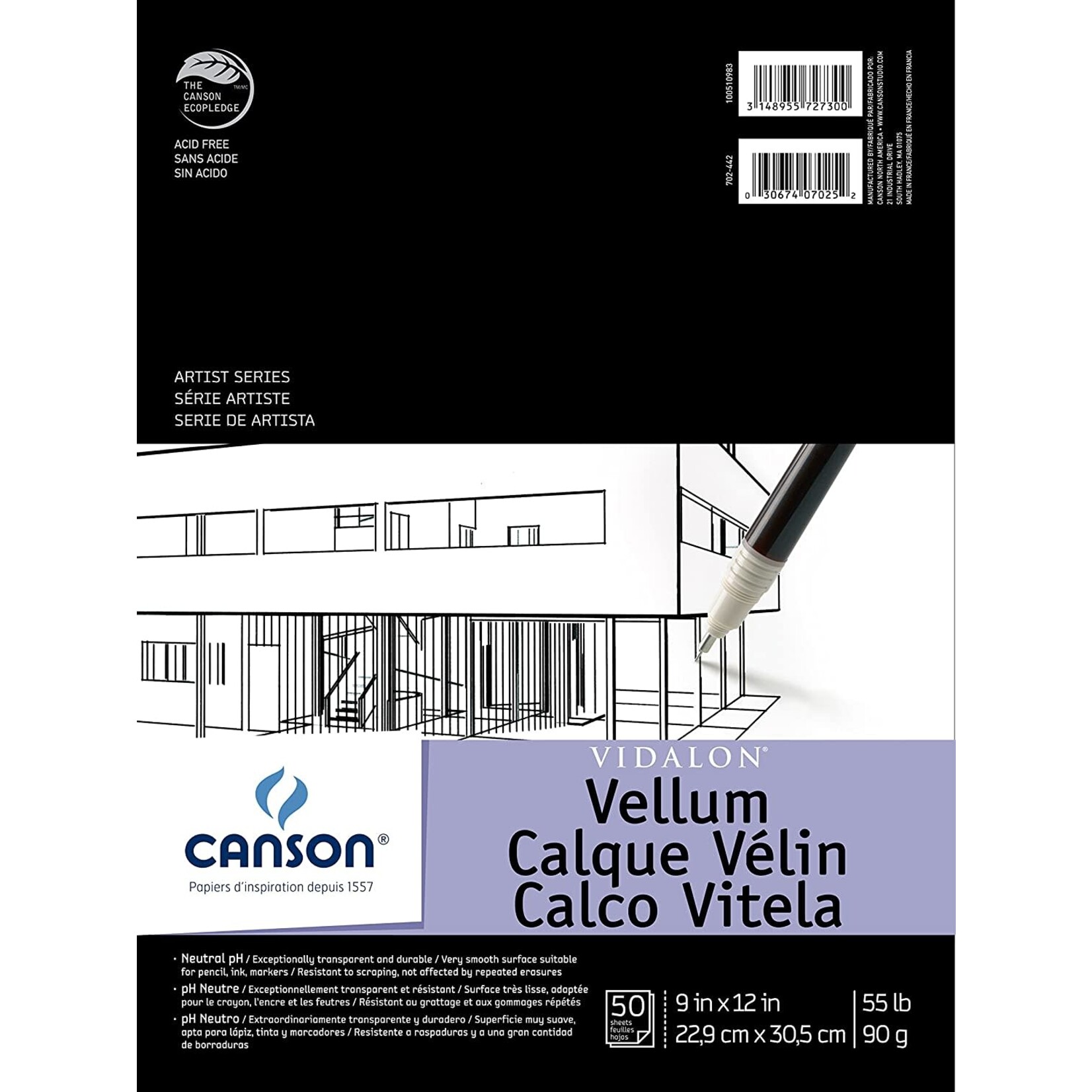Canson Vidalon 55Lb 9X12 50Sh