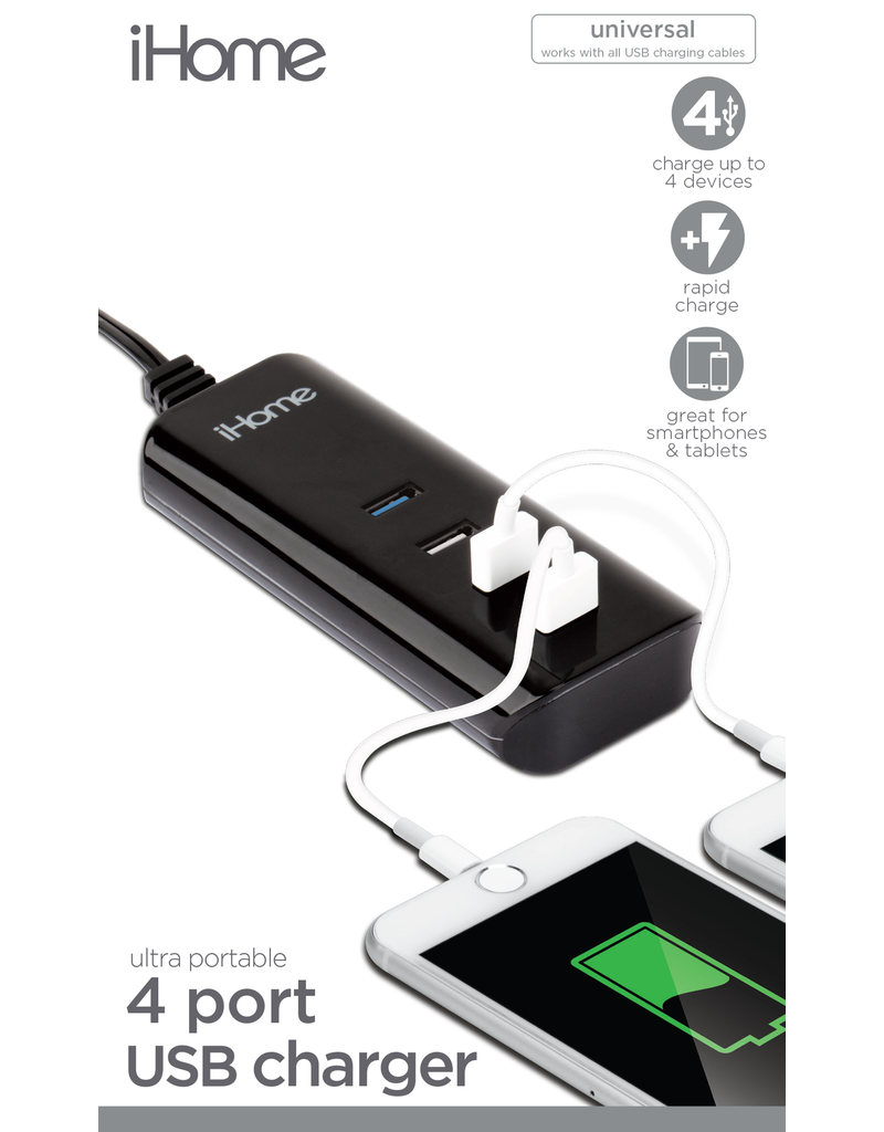 iHome 4-Port USB Multi Charge Hub - Black 4.0A BP - MICA Store