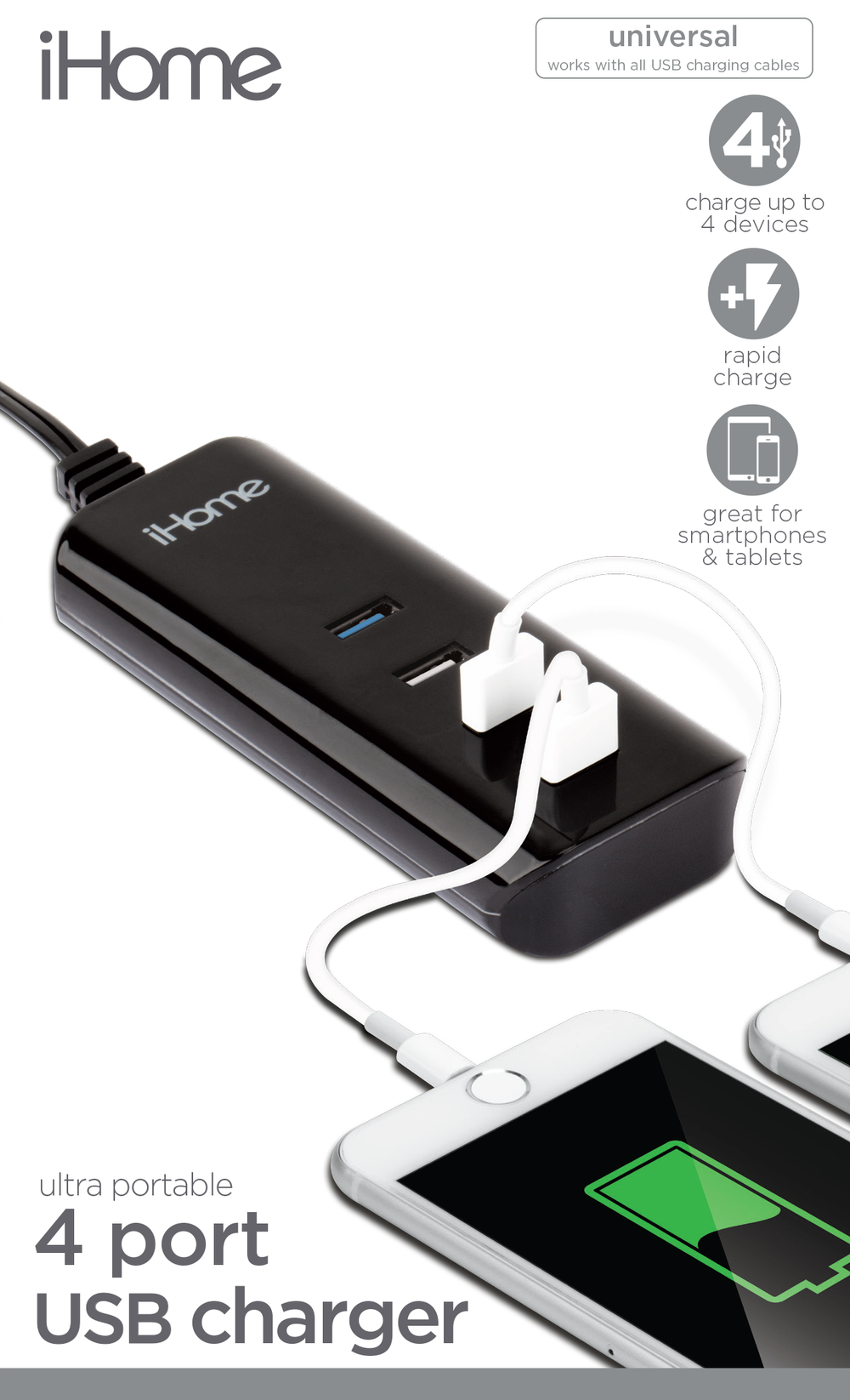 iHome 4-Port USB Multi Charge Hub - Black 4.0A BP - MICA Store