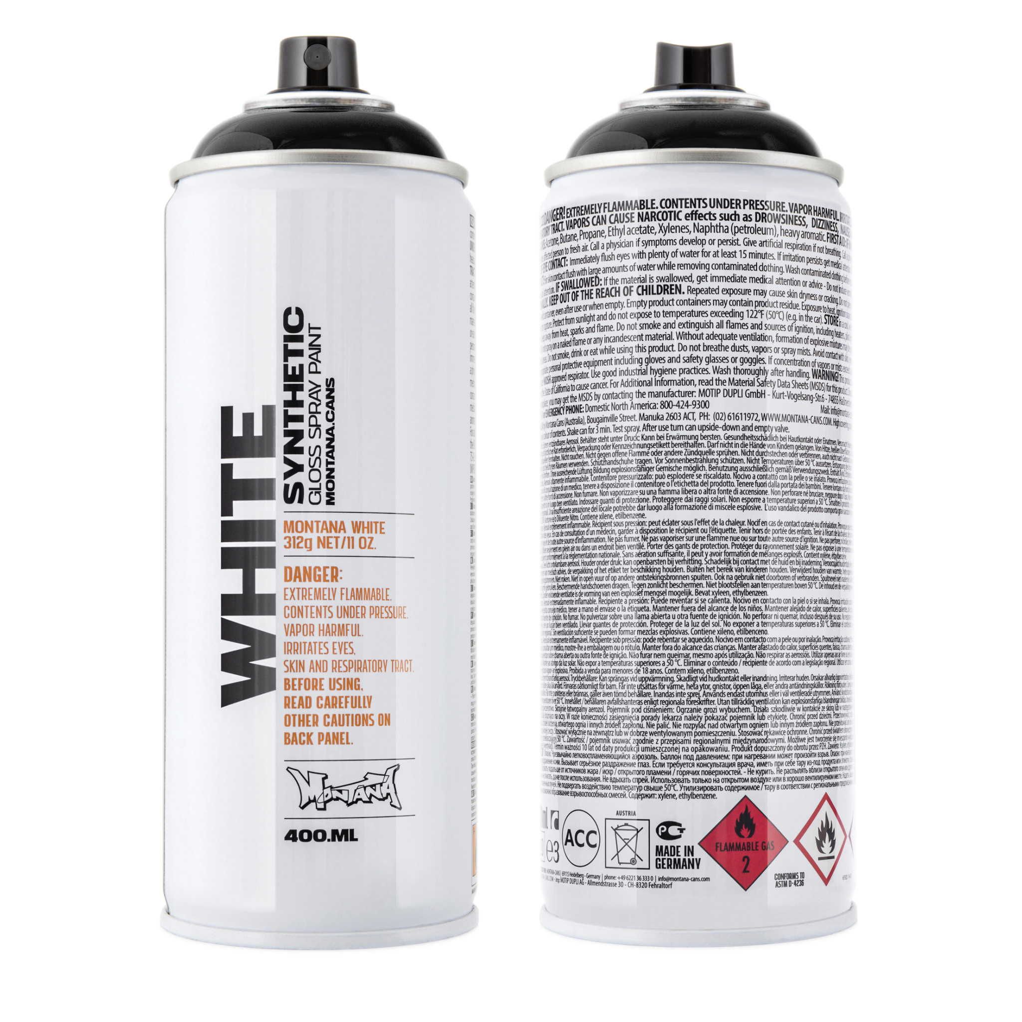 Montana Cans WHITE Spray Paint, 400ml, Black - MICA Store