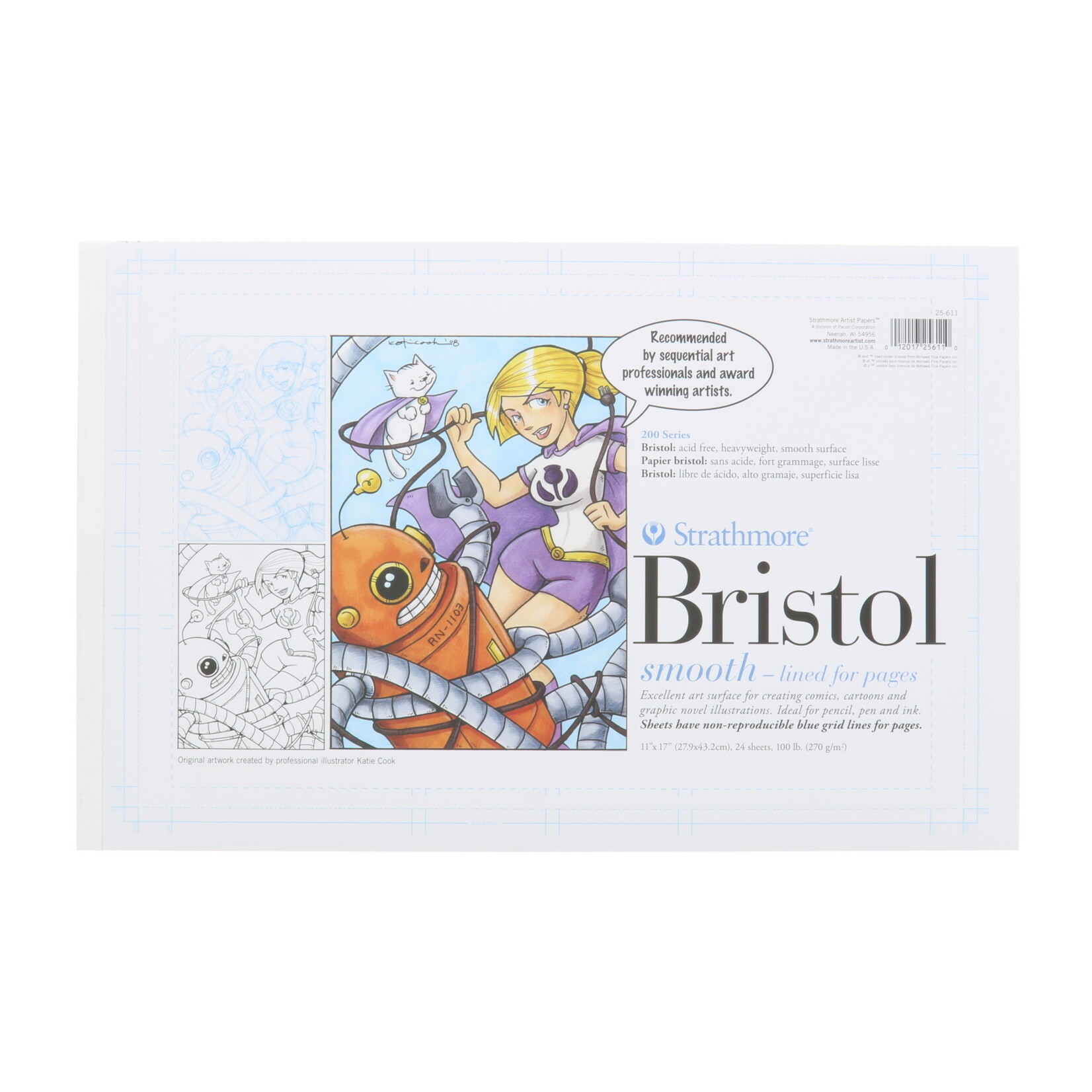 Strathmore Strathmore Sequential Art Bristol Paper Pad, 200 Series, 11" x 17", Blue Lined