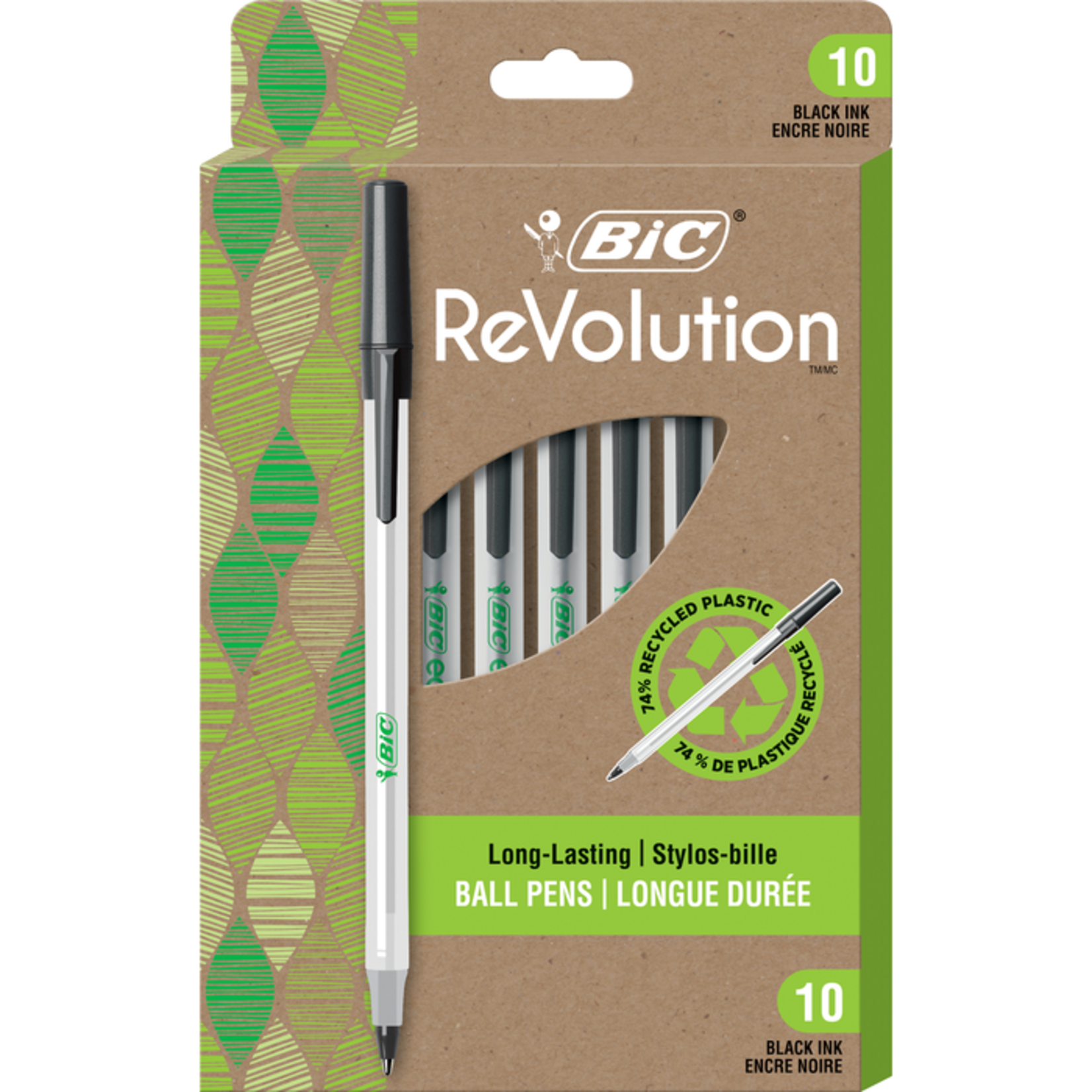 Bic BIC ReVolution Recycled Round Stic Ballpoint Pen Black 1.0mm 10Pk