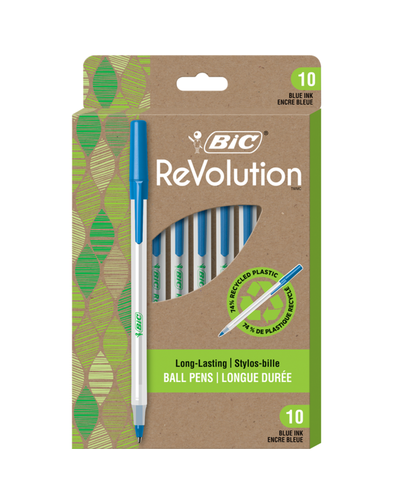 Bic BIC ReVolution Recycled Round Stic Ballpoint Pen Blue 1.0mm 10Pk