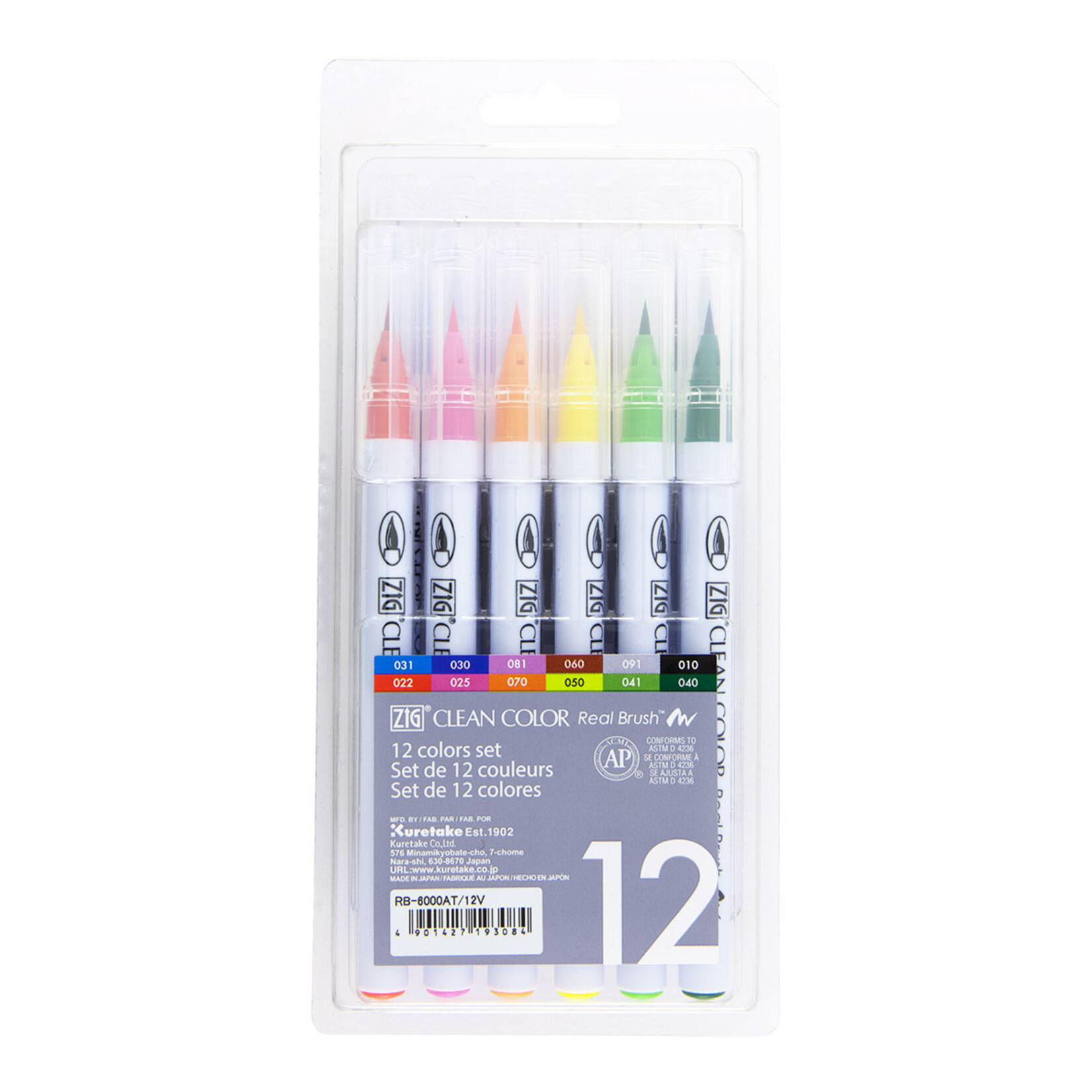 Kuretake Zig Clean Color Real Brush Marker Sets, 12-Color Set