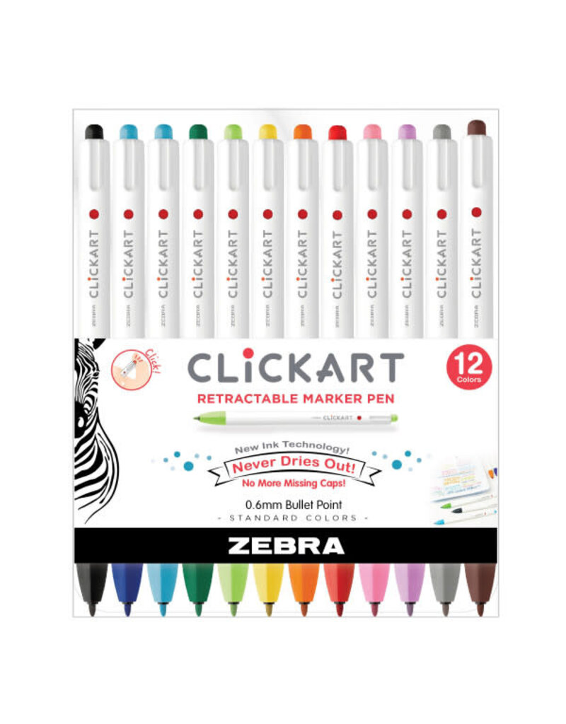 Zebra ClickArt Retractable Marker Pen Sets, 12-Pen Set - Assorted Colors