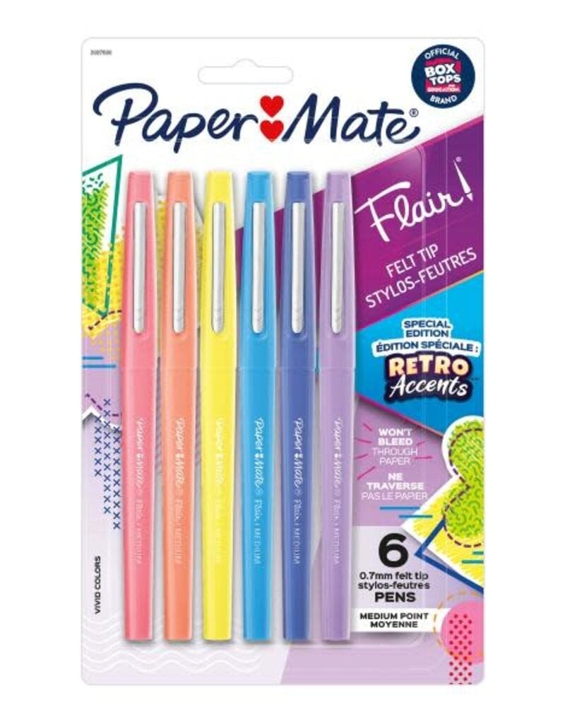 Paper Mate Flair Felt Tip Pen Set, .7mm, 6-Colors, Retro - MICA Store