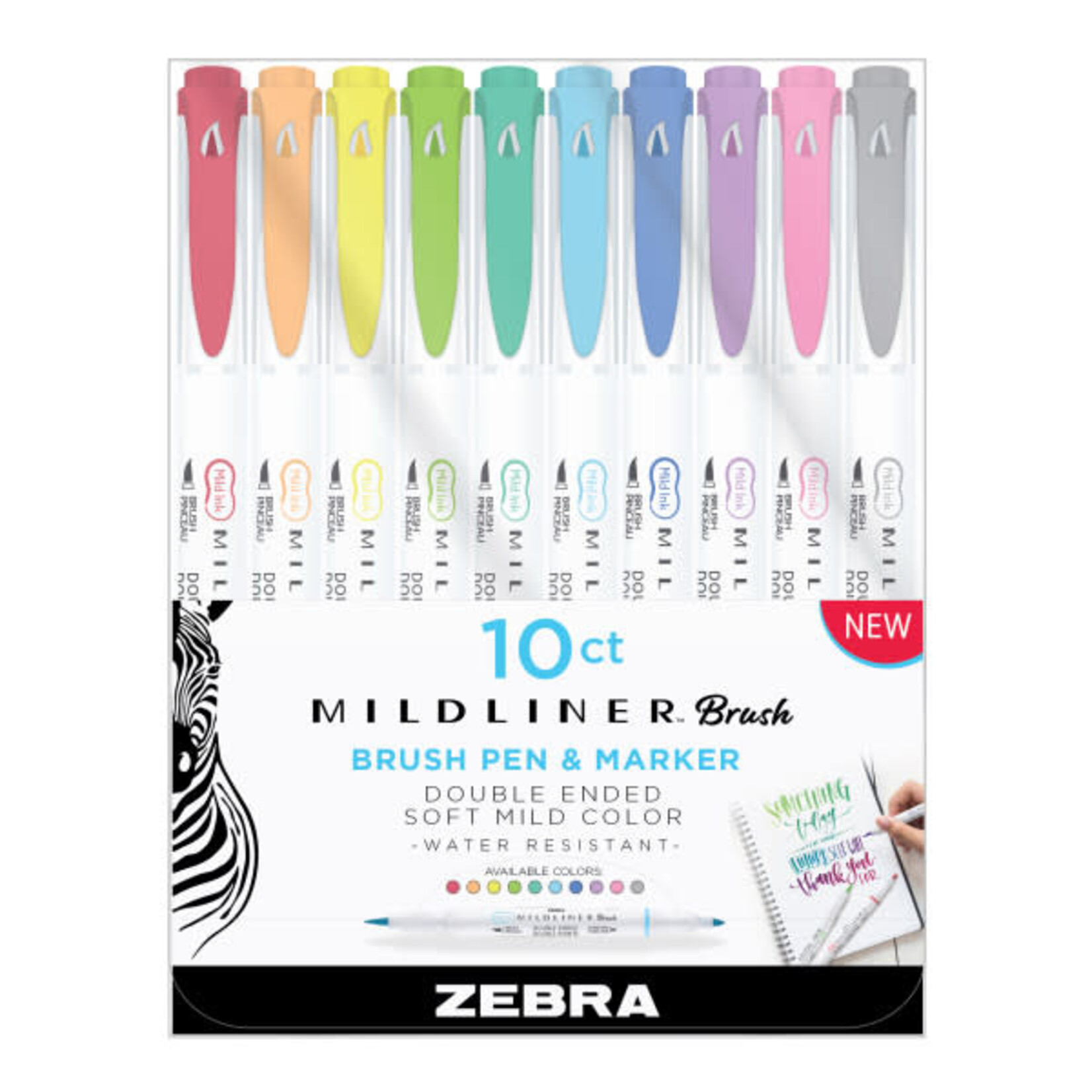 Zebra Mildliner Double-Ended Brush Pen Sets, 10-Color Assorted Set
