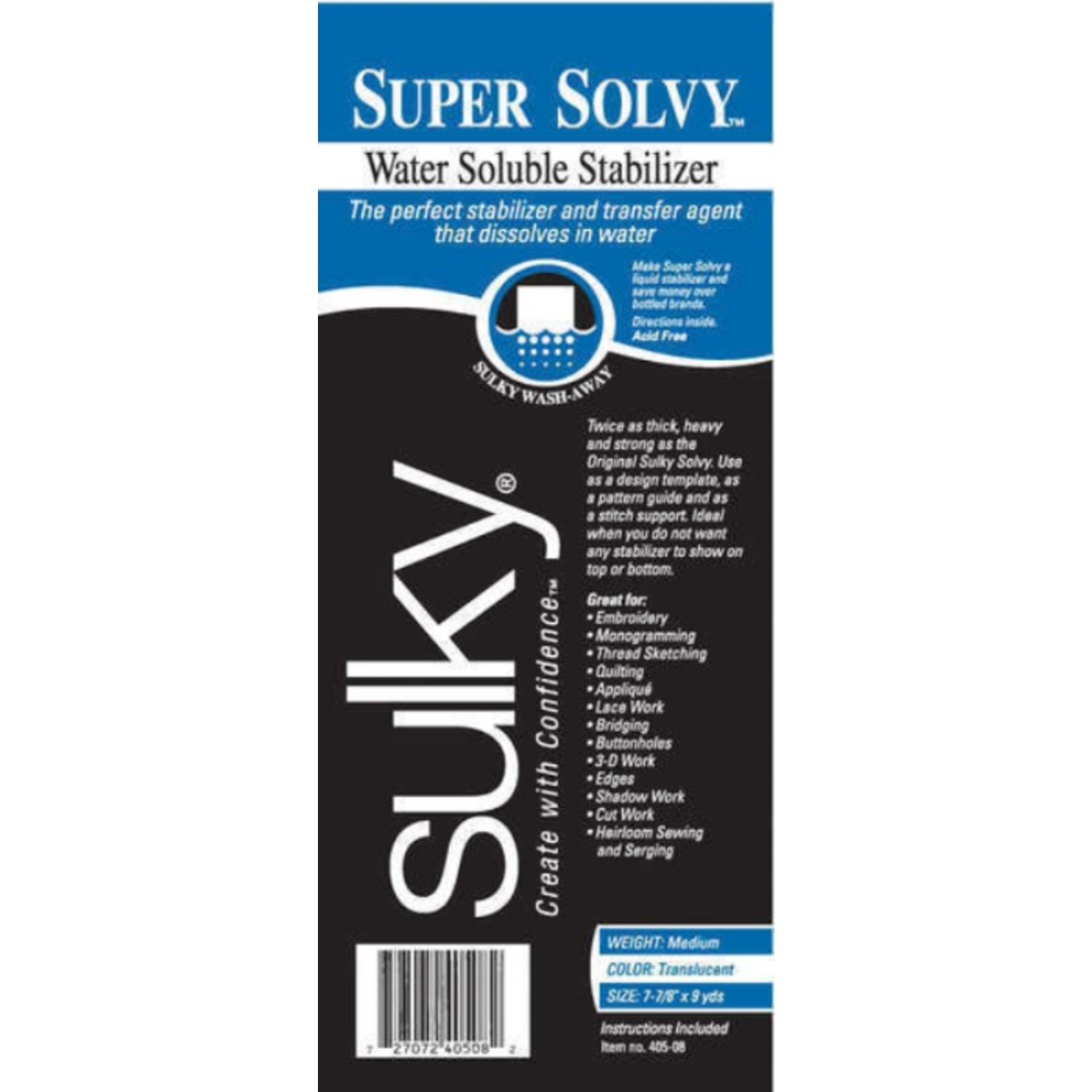 Sulky Super Solvy - Heavier Water Soluble Stabilizer 8"X9YDs