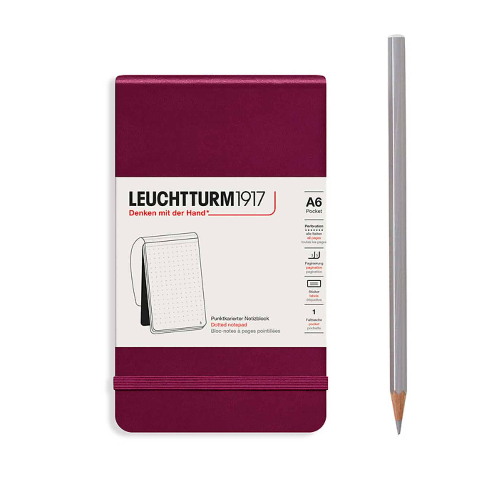 Leuchtturm Pocket Notepad (A6) Port Red / Hardcover / Dotted