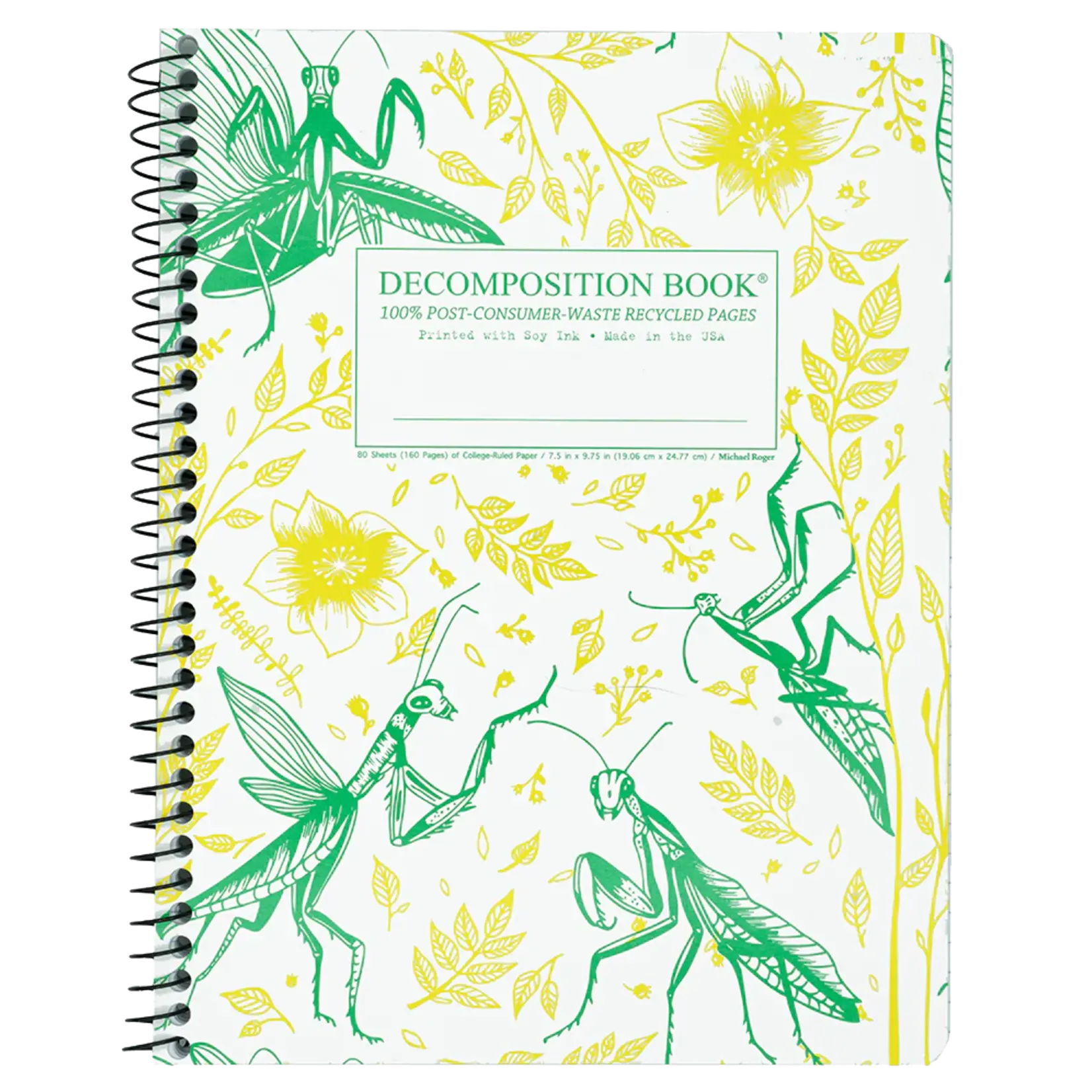Michael Rogers Coilbound Decomposition Book | Praying Mantis | Lined