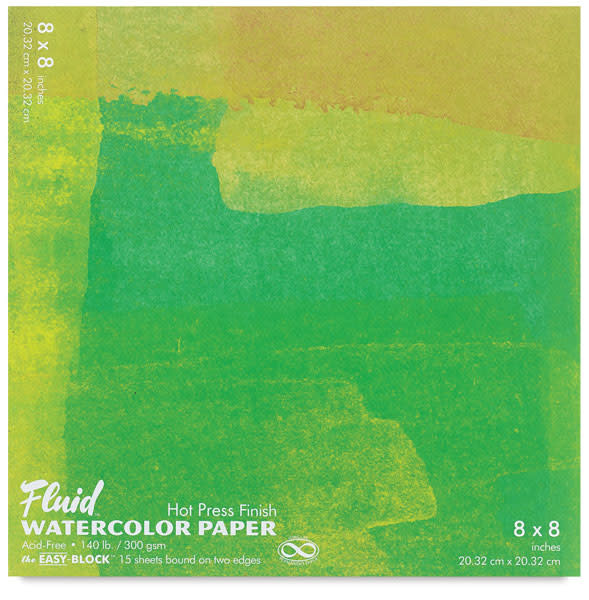 Fluid Watercolor Paper Easy-Blocks, Hot-Press, 8'' X 8'' - MICA Store