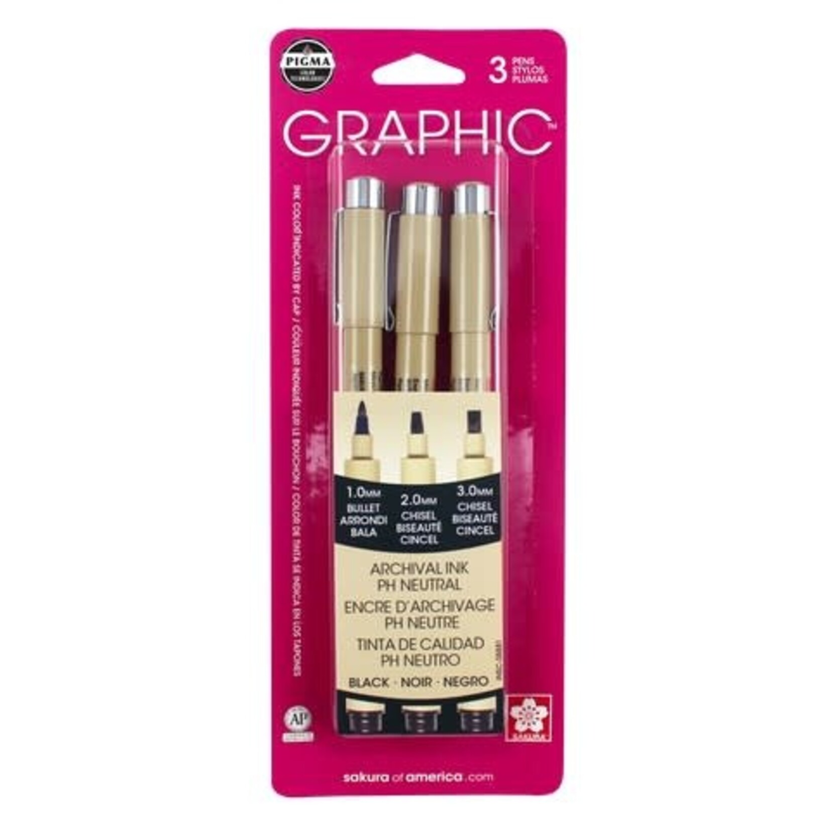 Sakura Pigma Graphic Pen 3 Points Set 1.0mm Bullet, 2.0 & 3.0mm Chisel