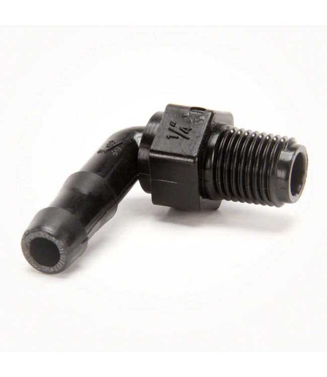 HOSE BARB 1/4 M "THD-3/8" BARB 90°