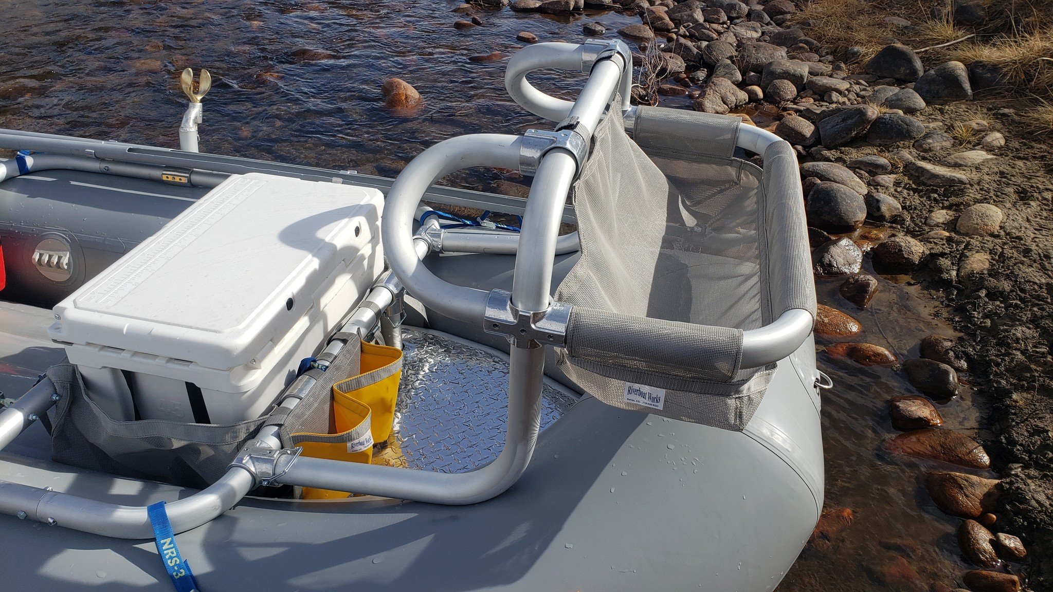 Stripping basket on a pontoon boat  Stripping Basket for Fly Fishing.  World most Innovative