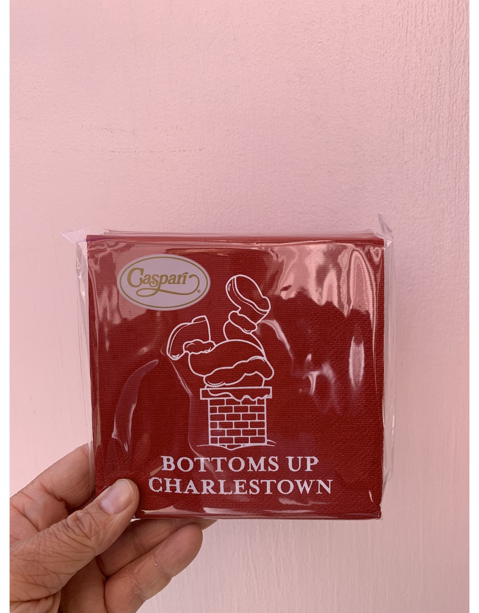 Caspari Bottoms Up Charlestown in Red Linen Napkins