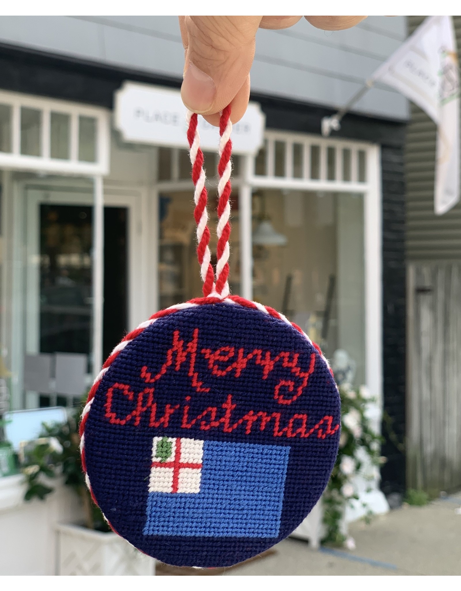 Smathers & Branson Merry Christmas Flag Needlepoint Ornament