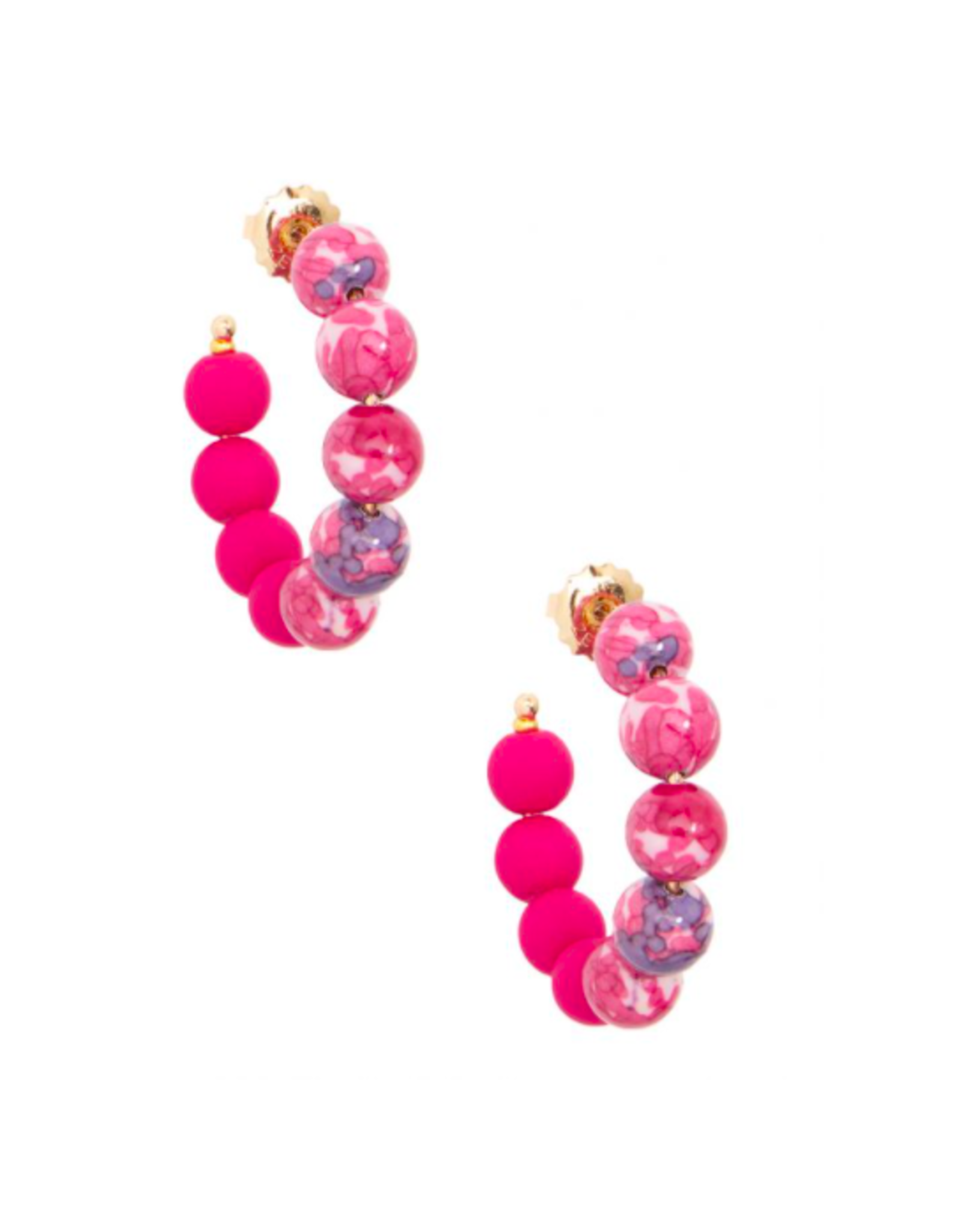 Zenzii Mixed Beads Small Hoop in Hot Pink