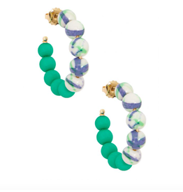 Zenzii Mixed Beads Small Hoop in Dark Green